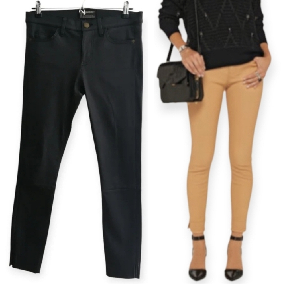 Current/Elliott Leather Side Slit Stiletto Pants in Vintage Black Ankle Size 27
